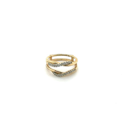 14K Twist Gold Ring with Pavé Crystal Bands 0.25CT