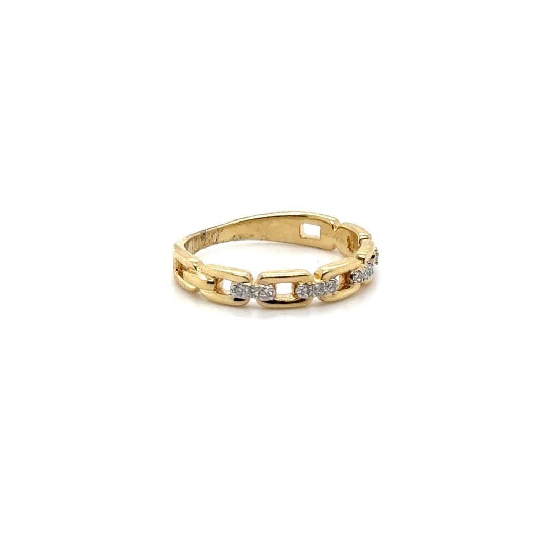 14K Gold Chain Link Band with Diamonds 0.10 CT