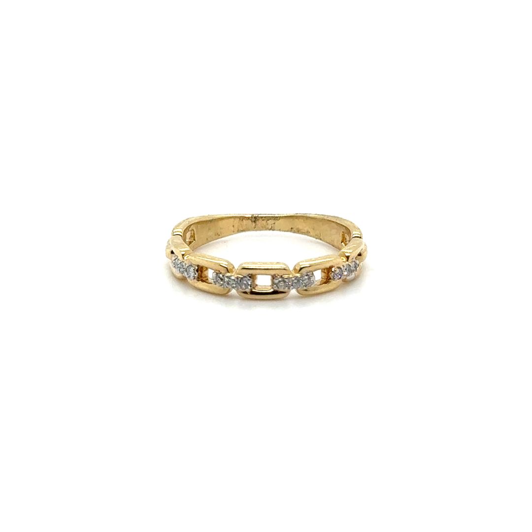 14K Gold Chain Link Band with Diamonds 0.10 CT