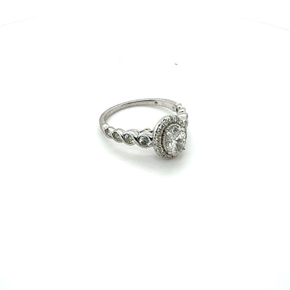 14K White Gold Oval Halo Diamond Ring