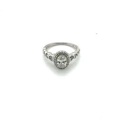 14K White Gold Oval Halo Diamond Ring