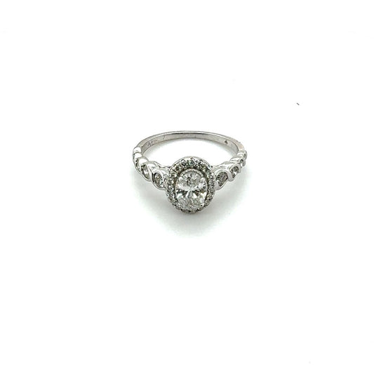 14K White Gold Oval Halo Diamond Ring