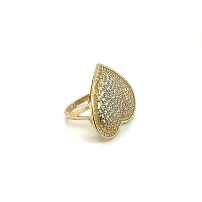 14K Heart-Shaped Pavé Diamond Gold Ring