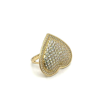 14K Heart-Shaped Pavé Diamond Gold Ring