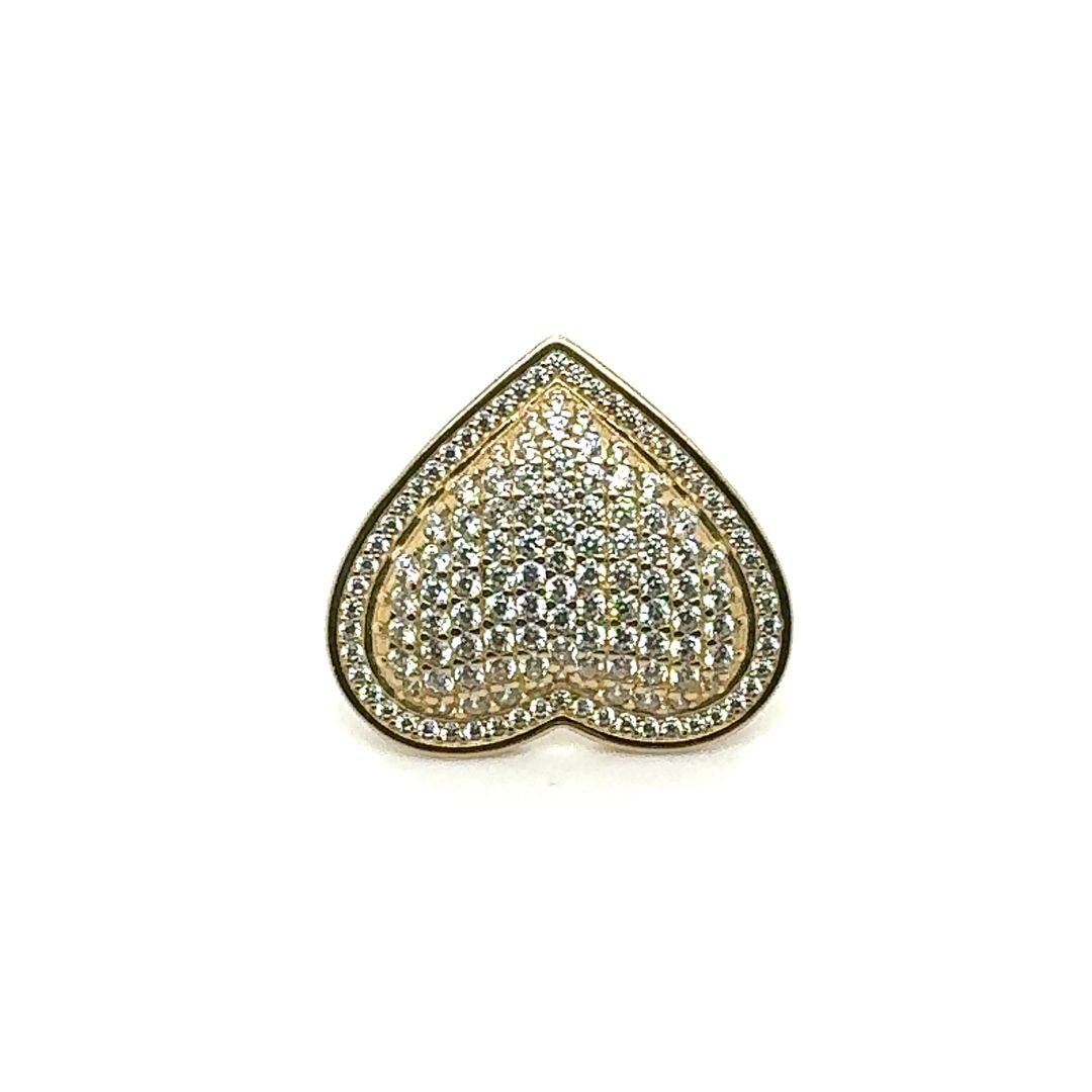 14K Heart-Shaped Pavé Diamond Gold Ring