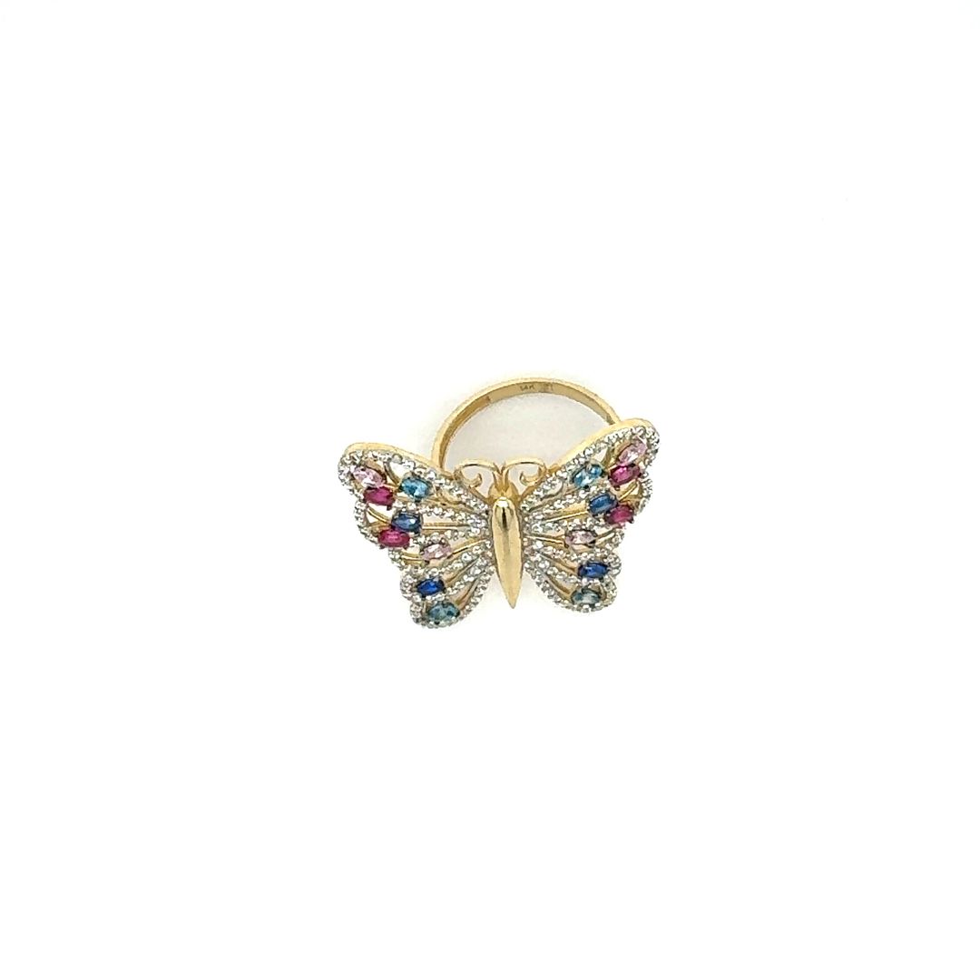 14K Colorful Gemstone Butterfly Ring