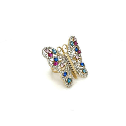 14K Colorful Gemstone Butterfly Ring