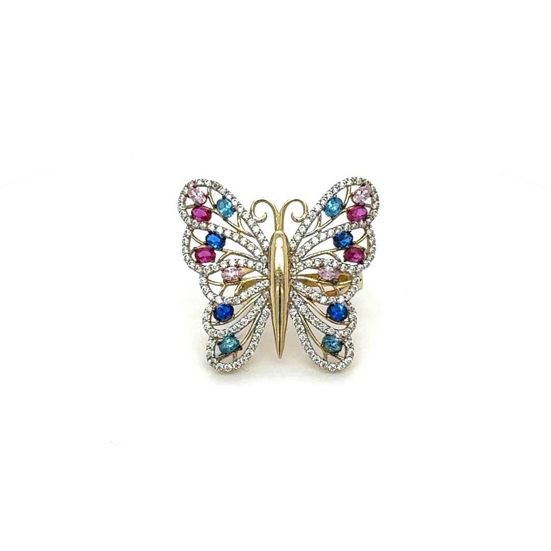 14K Colorful Gemstone Butterfly Ring