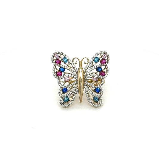 14K Colorful Gemstone Butterfly Ring