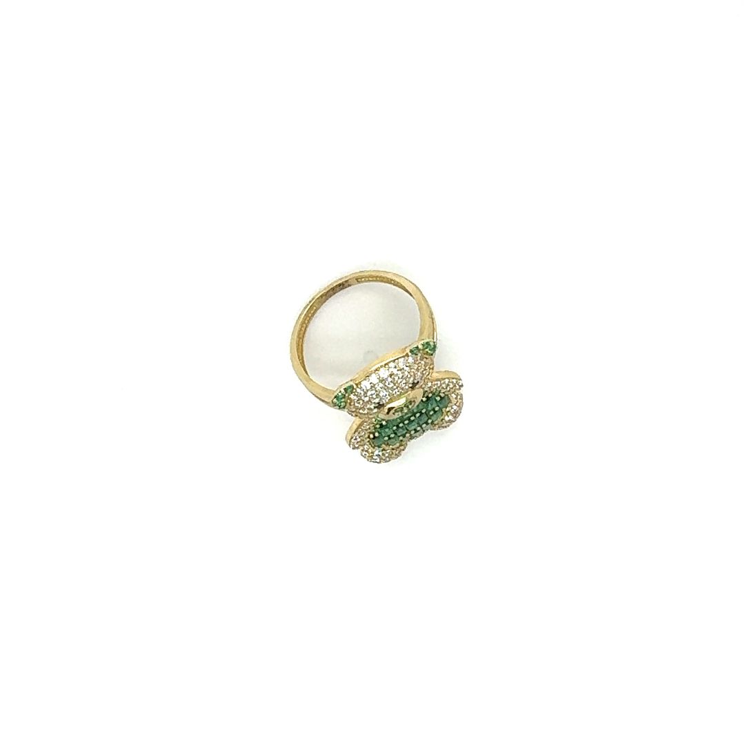 10K Teddy Bear Green Stones Ring