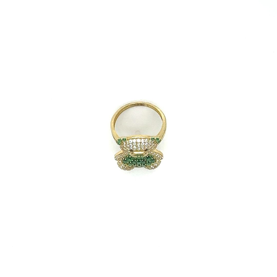 10K Teddy Bear Green Stones Ring