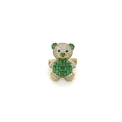 10K Teddy Bear Green Stones Ring