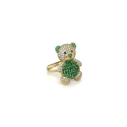 10K Teddy Bear Green Stones Ring