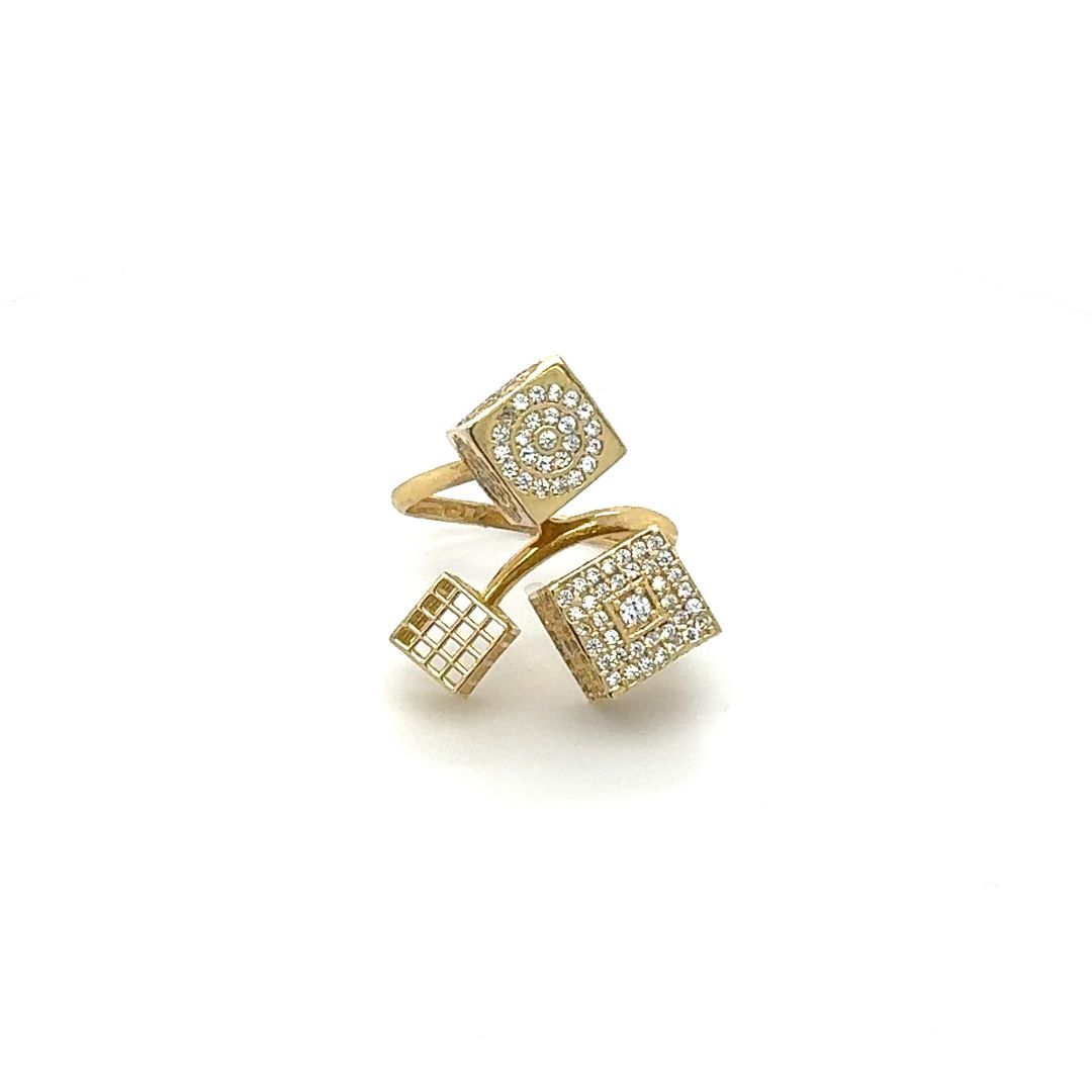 14K Geometric Gold Cube Ring