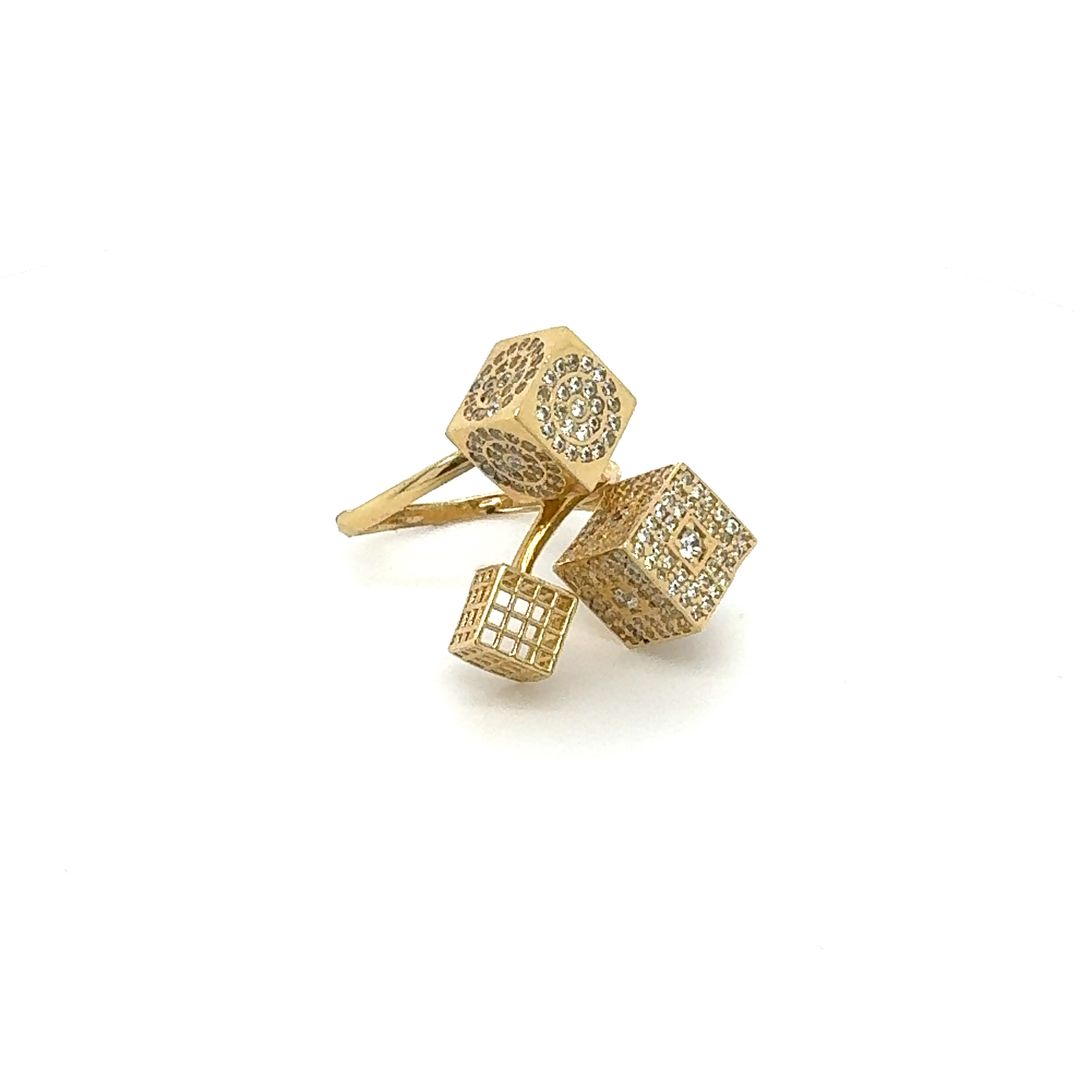 14K Geometric Gold Cube Ring