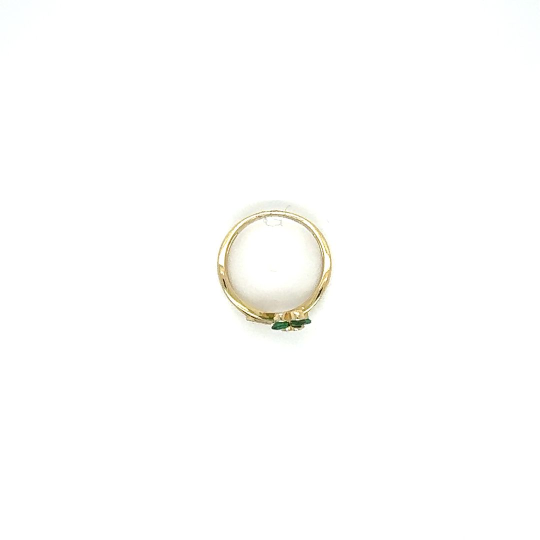 14K Emerald Flower and Bypass Ring