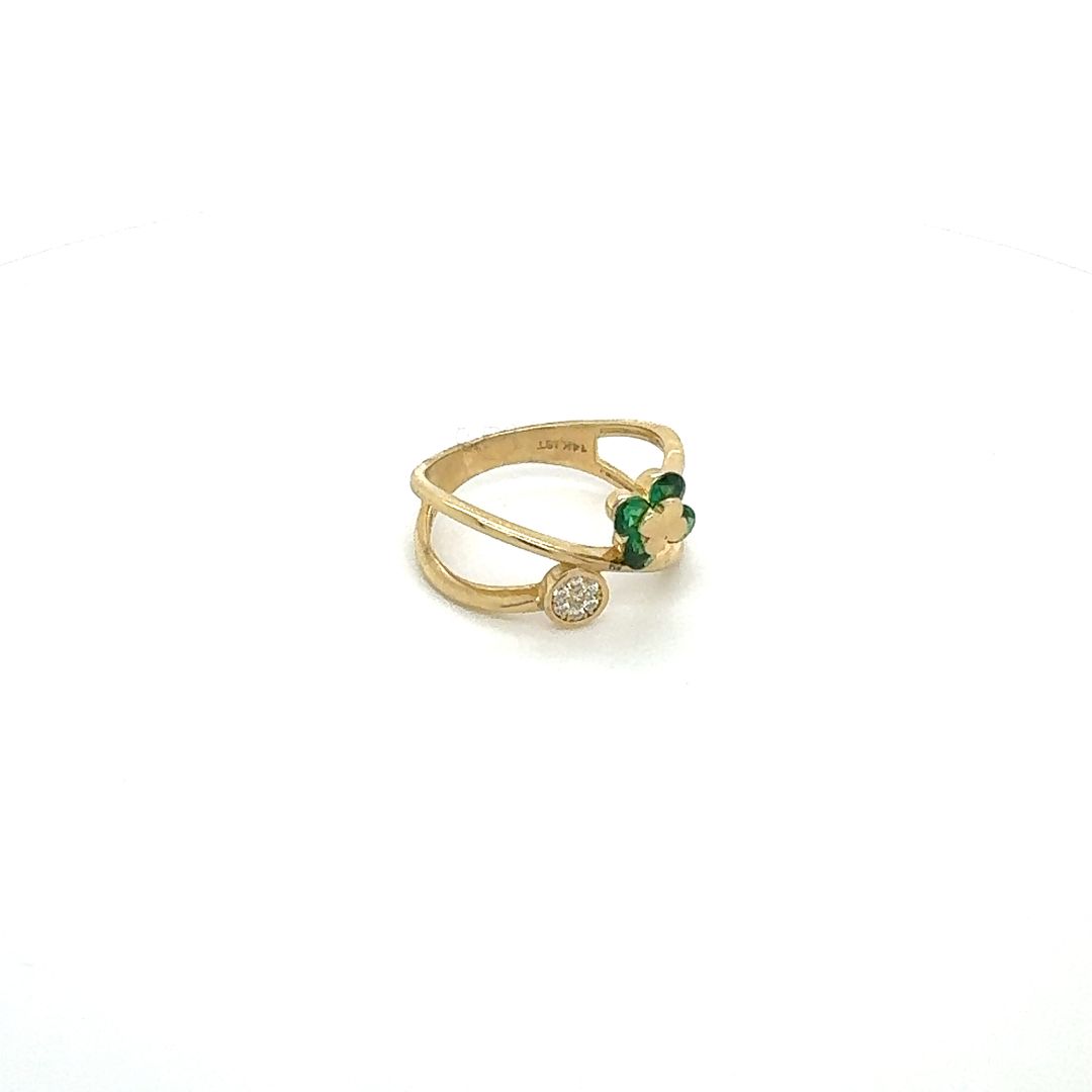 14K Emerald Flower and Bypass Ring