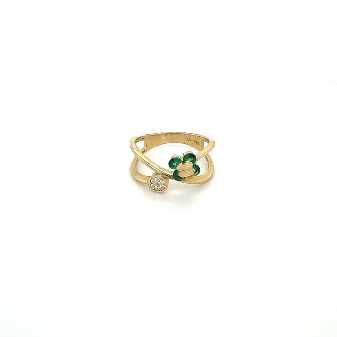 14K Emerald Flower and Bypass Ring