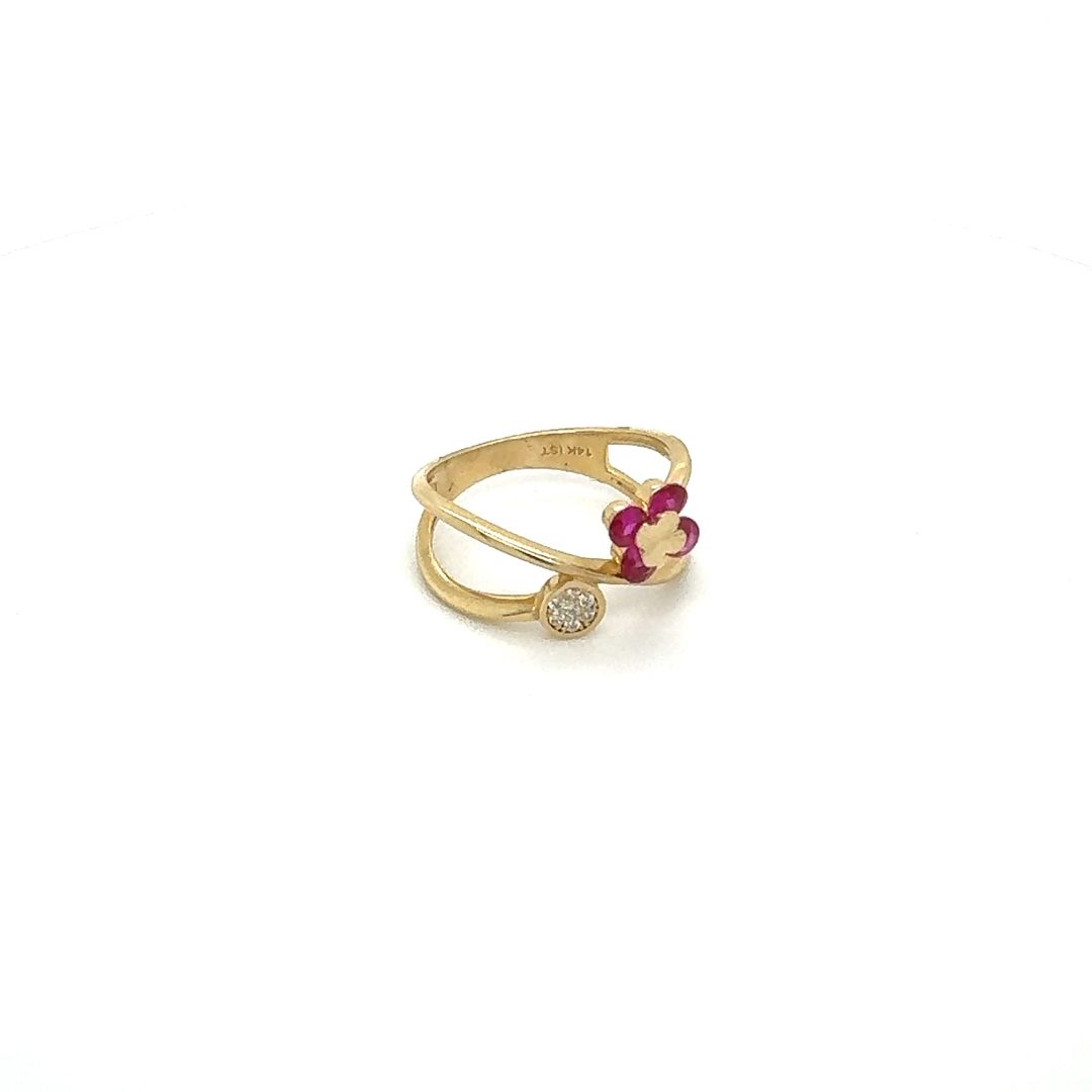 14K Ruby Flower and Bypass Ring