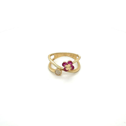 14K Ruby Flower and Bypass Ring