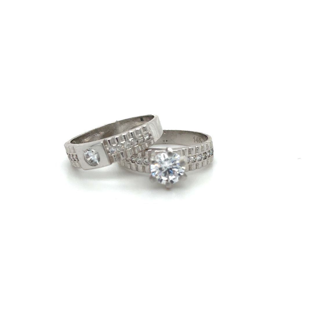 14K Elegant Ring White Gold Bridal Set