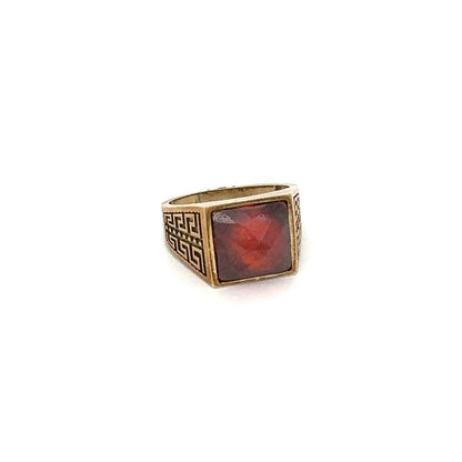 10K Classic Red Square Stone Cut Gold Ring