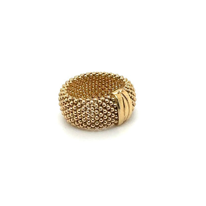 14K Gold Mesh Beaded Ring with Clasp Accent