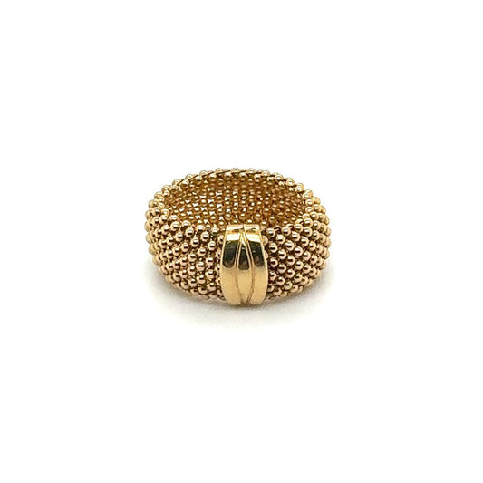 14K Gold Mesh Beaded Ring with Clasp Accent