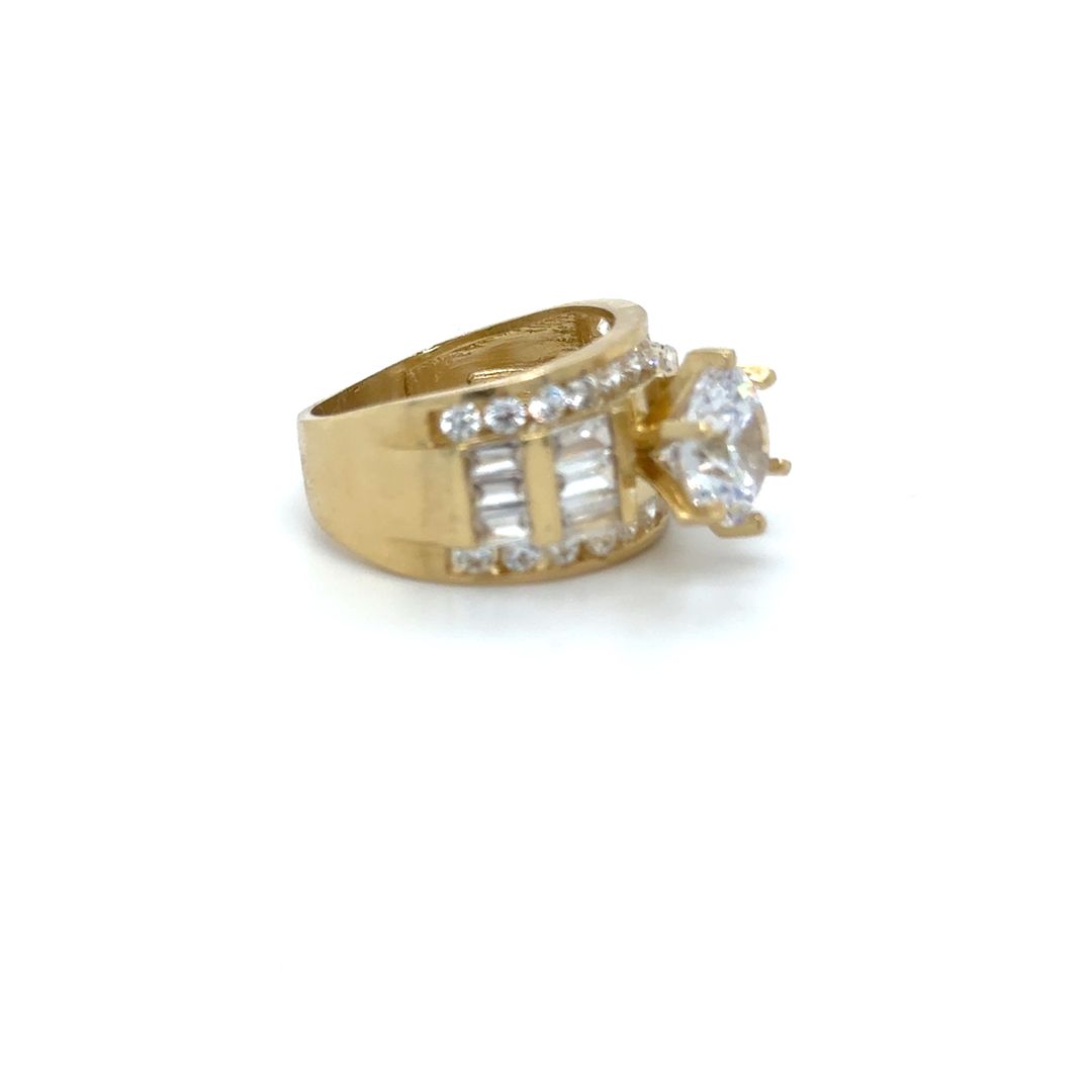 14K Bold Gold Baguette Zirconia Ring