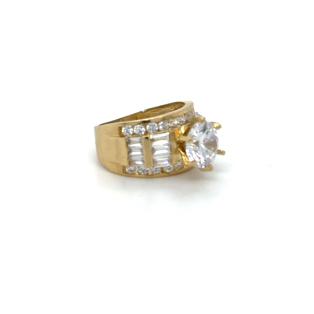 14K Bold Gold Baguette Zirconia Ring