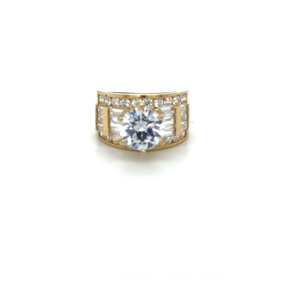 14K Bold Gold Baguette Zirconia Ring